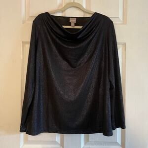 NWT Chico's Knit Foil Cowl Neck Long Sleeve Top Midnight size 2 (12/Large)